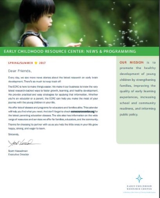 Early Childhood Resource Center releases Spring-Summer 2017 Training Calendar