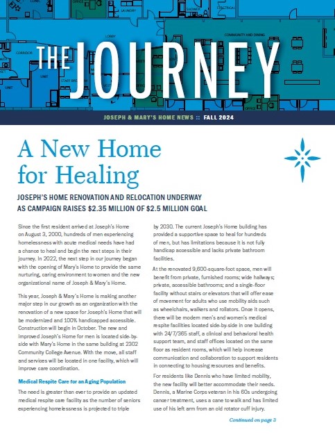 Joseph & Mary's Home newsletter showcases renovation of new, modernized space for men
