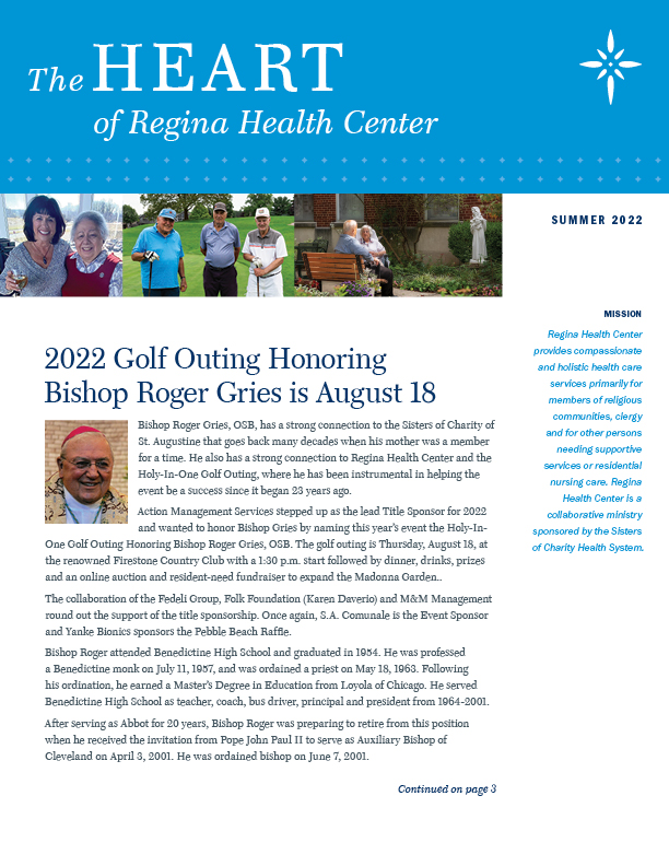 The Heart of Regina Health Center: 2022 Golf Outing Honoring Bishop Roger Gries is August 18