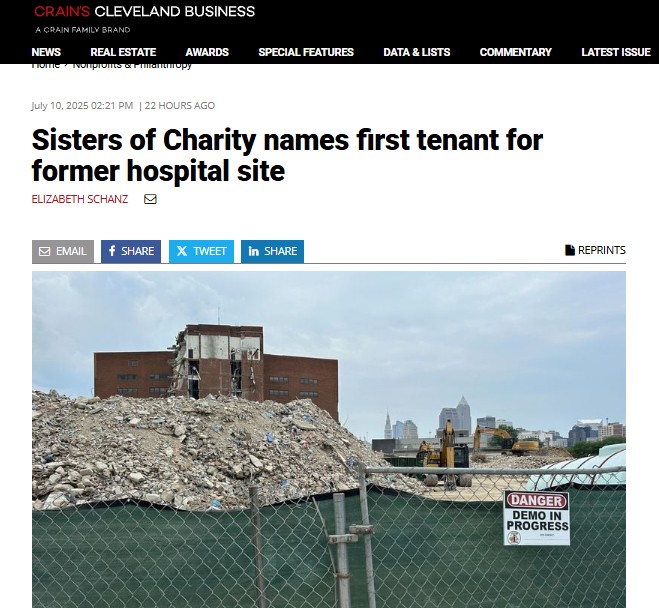 Crain's Cleveland Business features news about Goodwill Opportunity Center on grounds of former St. Vincent Charity Medical Center
